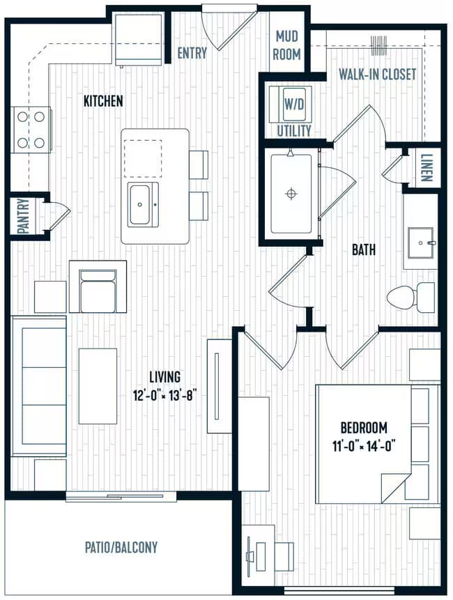 A2 One Bedroom 182 floor plan