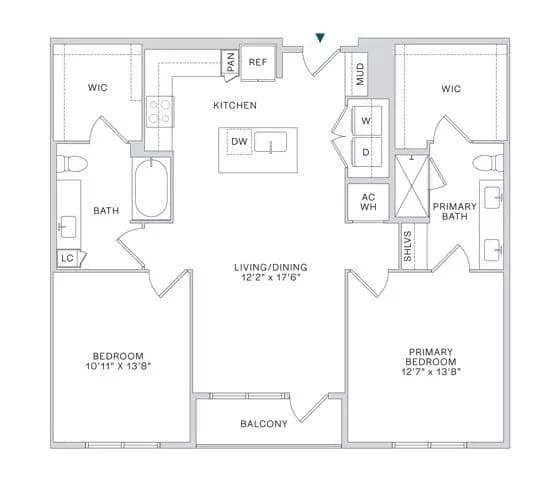 2 Beds • 2 Bath 4307 floor plan