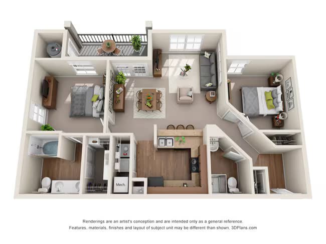 2 Beds • 2 Bath 01203 floor plan