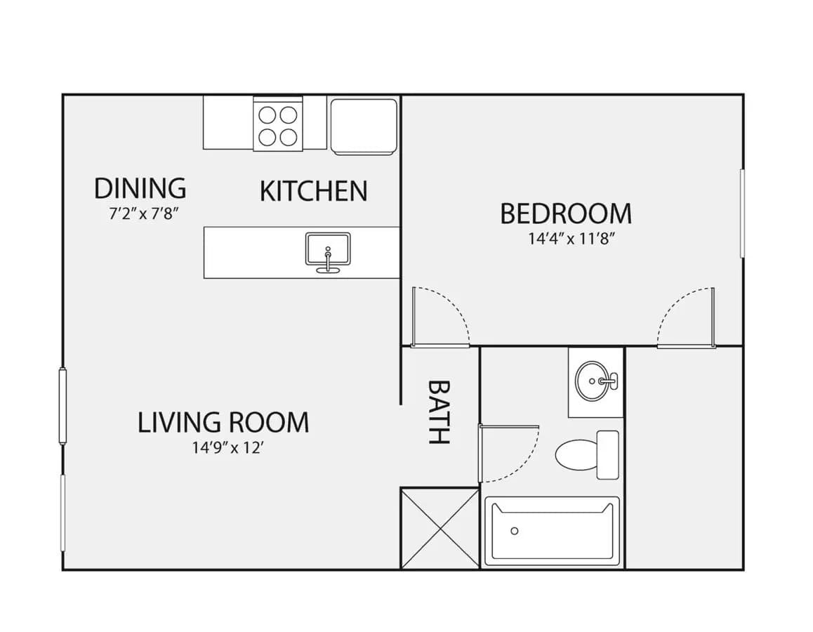 1 Bed • 1 Bath SUX-322 floor plan