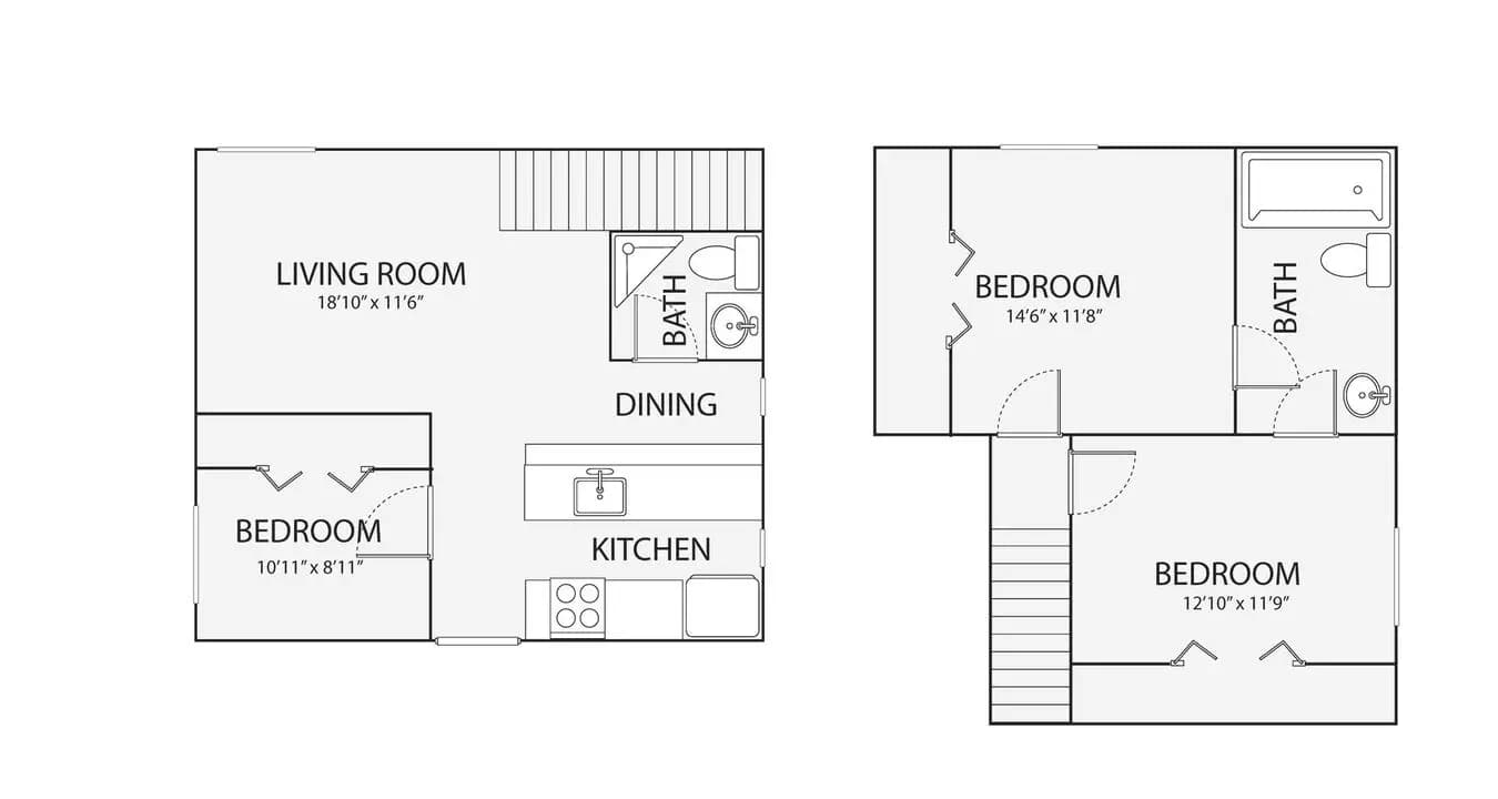 3BR/2BA floor plan