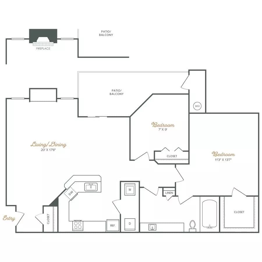 1BR/1BA floor plan