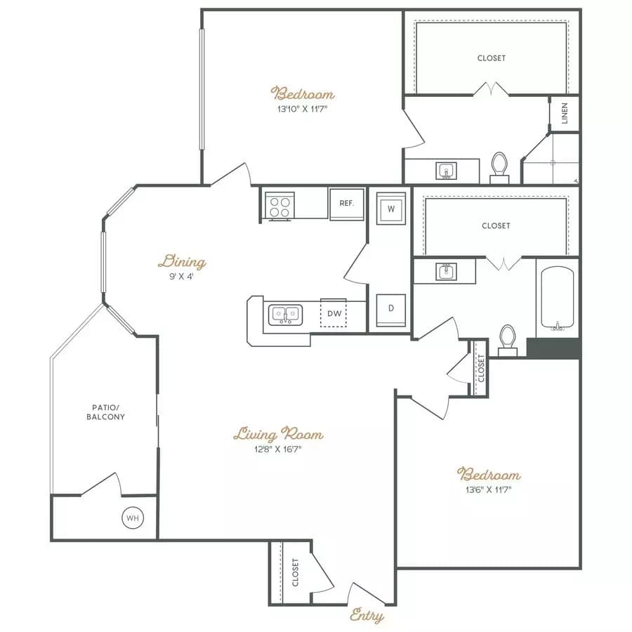 2 Beds • 2 Bath floor plan