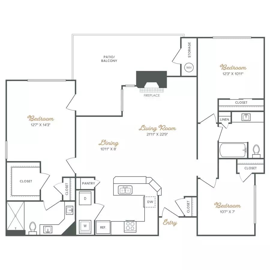 3 Beds • 2 Bath floor plan