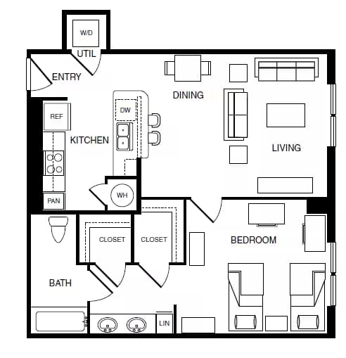 1 bedroom 1 bathroom Double occupancy-A7 Shared floor plan