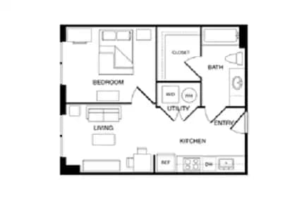1 bedroom 1 bathroom-A4 Private floor plan