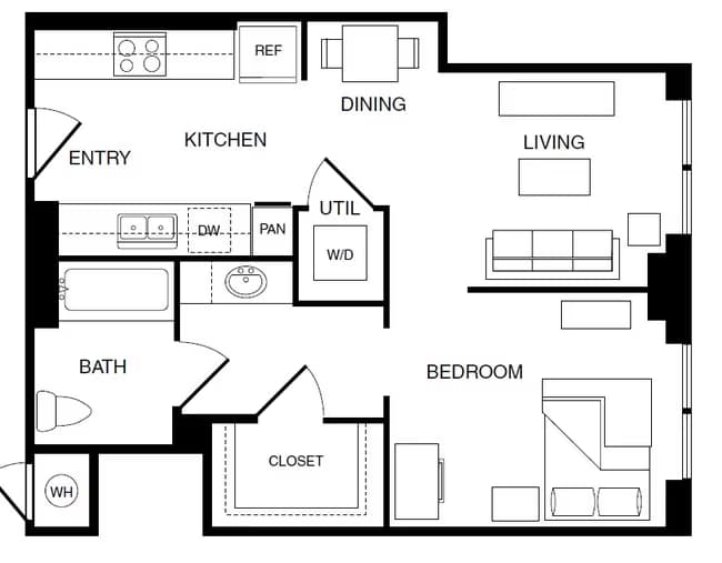 1 bedroom 1 bathroom-A6 Private floor plan