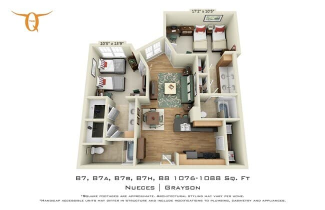 2 bedroom 2 bathroom Double occupancy-B7A Shared floor plan