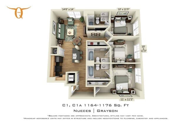 3 bedroom 3 bathroom-C1A Private floor plan