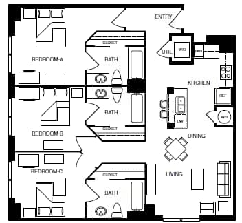 3 bedroom 3 bathroom-C1 Private floor plan