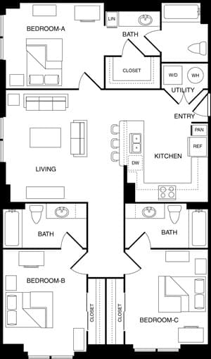 3 bedroom 3 bathroom-C2A Private floor plan