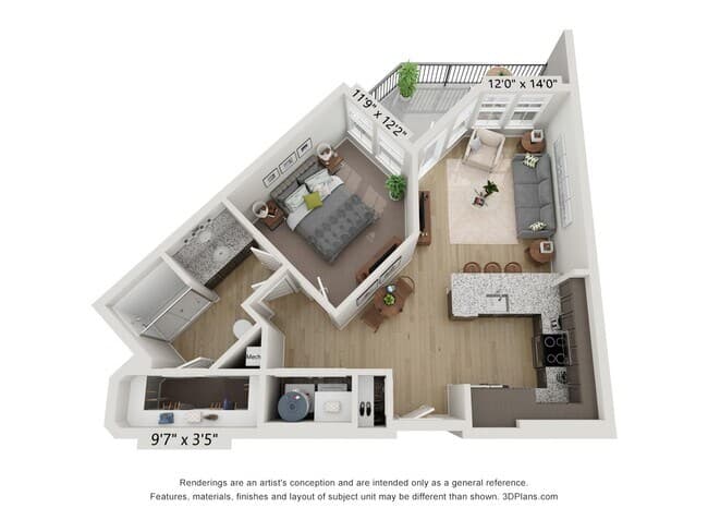 1 Bed • 1 Bath 5210 floor plan