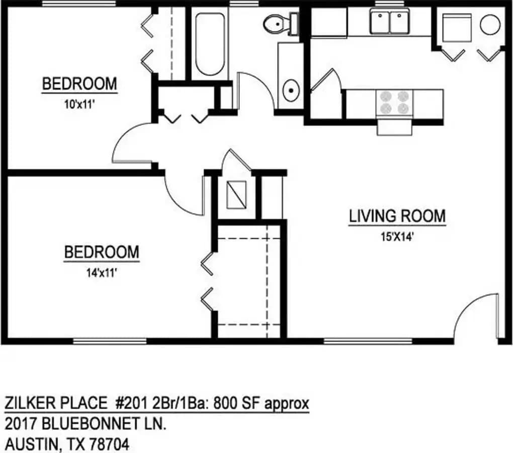 2 Beds • 1 Bath 105 floor plan