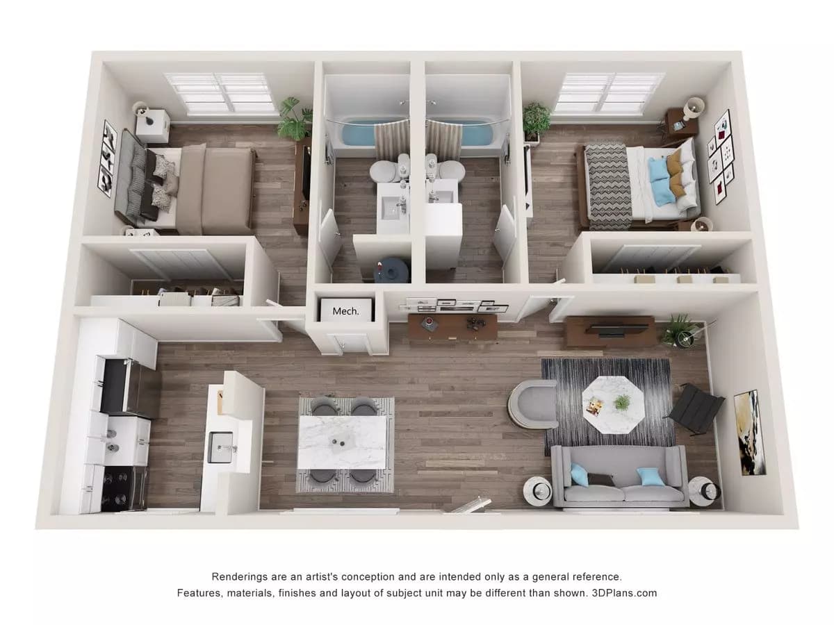 2 Beds • 2 Bath 107 floor plan