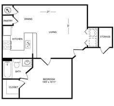 The Rio, 1 Bed | 1 Bath | 744 Sq. Ft. 0715 floor plan