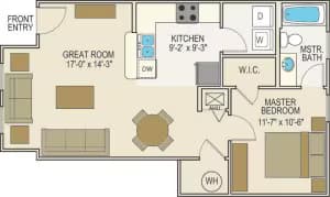 1 Bedroom 1 Bath floor plan