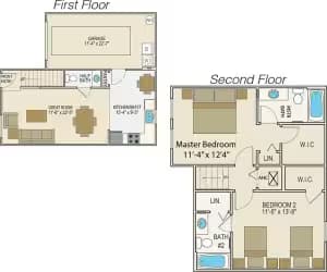 2 Bedroom 2.5 Bath floor plan