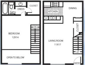 1-1 Studio Loft floor plan