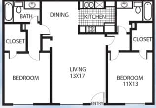 2 Bedroom 2 Bath w/wood flooring floor plan