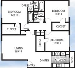 3 Bedroom 2 Bath floor plan