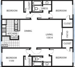 4 Bedroom 2 Bath floor plan