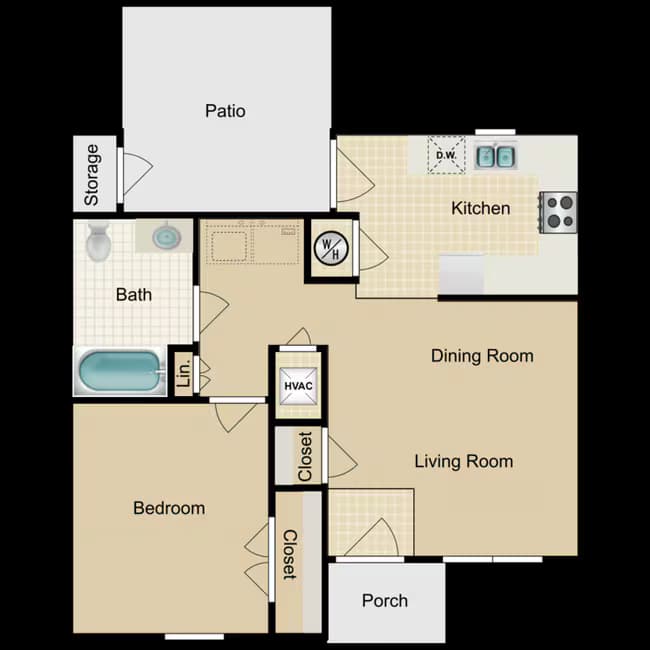 1 Bed 1 Bath 701 floor plan