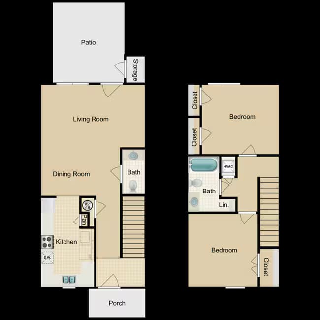 2 Bedroom, 1.5 Baths 1602 floor plan
