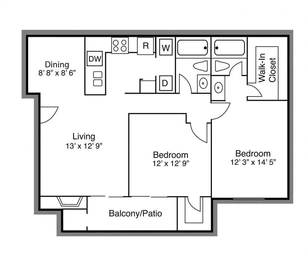 2 Beds • 2 Bath 1624 floor plan