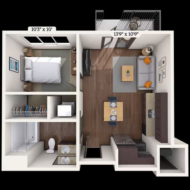 1 Bed • 1 Bath 525 floor plan