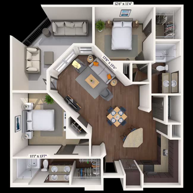 Traditional 2x2 997-1148 SF 3046 floor plan