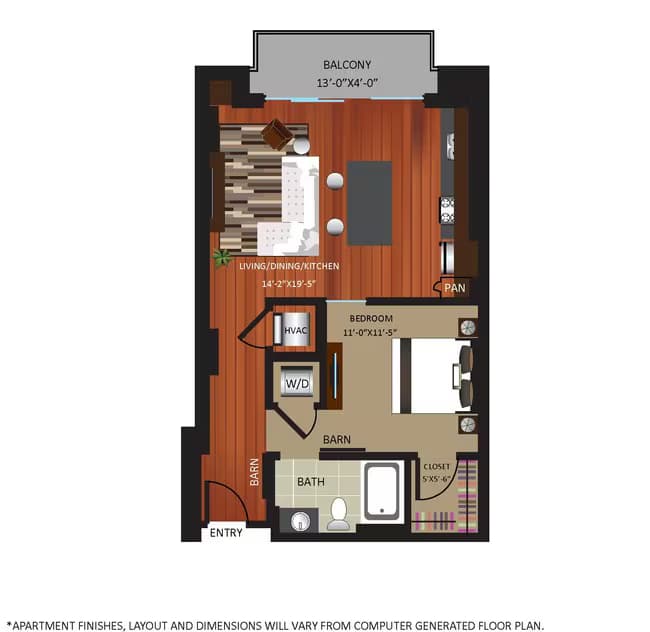 1 Bed • 1 Bath 5H floor plan