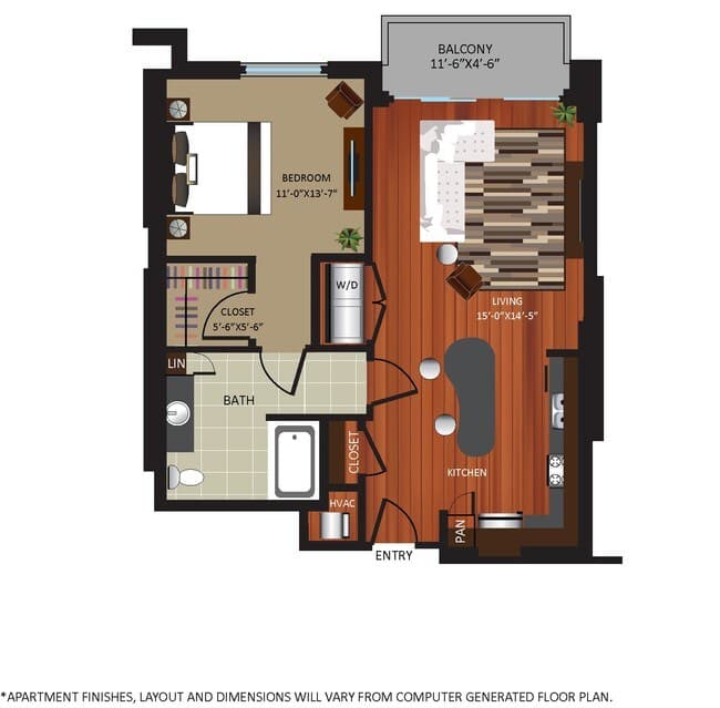 1 Bed • 1 Bath 15E floor plan