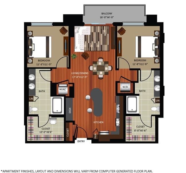 2 Beds • 2 Bath 17D floor plan
