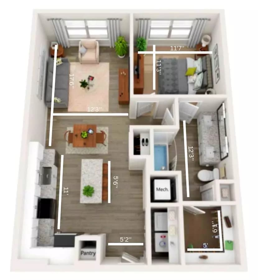 A2 | 1 Bed | 1 Bath | Classic 4303 floor plan