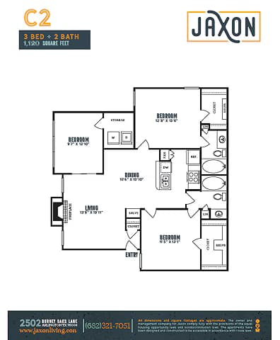3 Beds • 2 Bath 911 floor plan