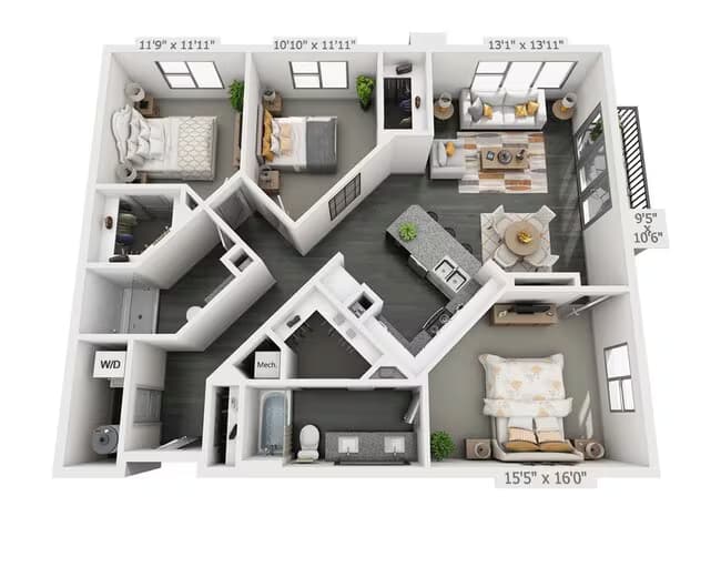 Three Bedroom C2A 1 - 454 floor plan