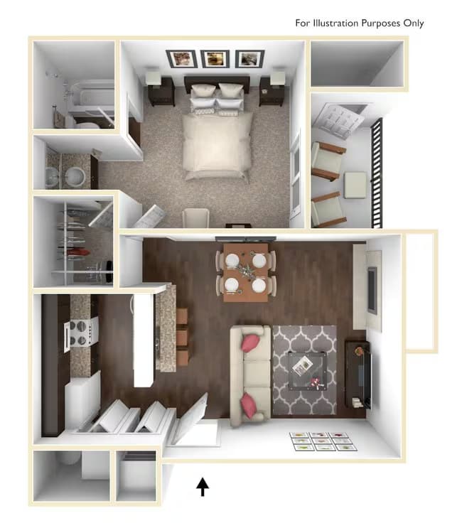 1 Bedroom 1 Bath 550 SF 106 floor plan