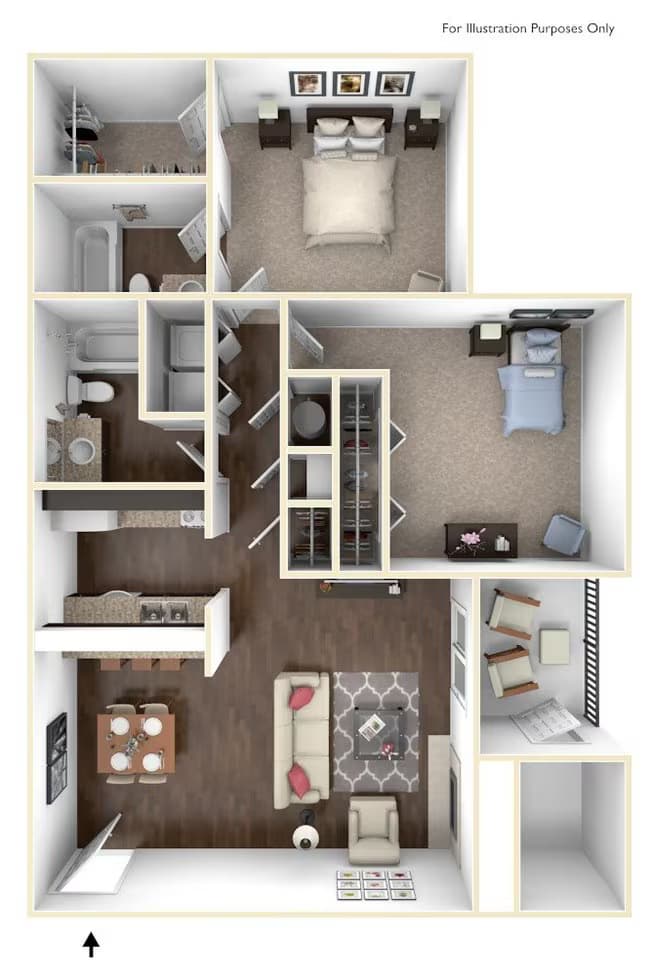 2 Bedroom 2 Bath | 930 SF 814 floor plan