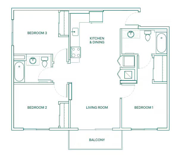 3 Beds • 2 Bath B211 floor plan