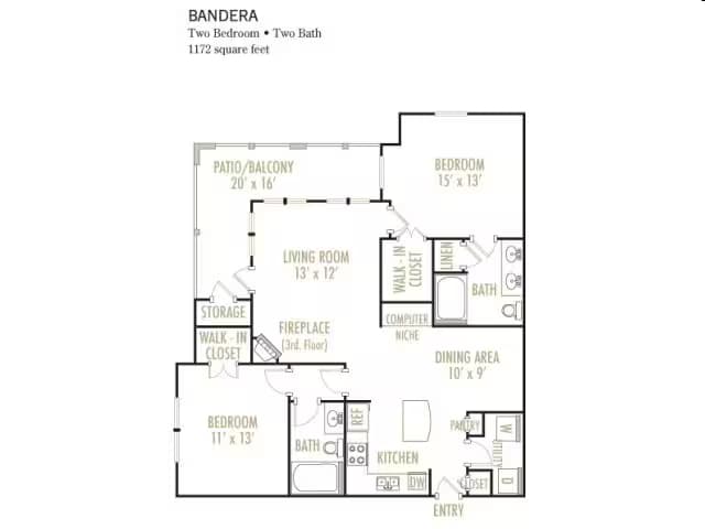 Bandera 2x2 1632 floor plan