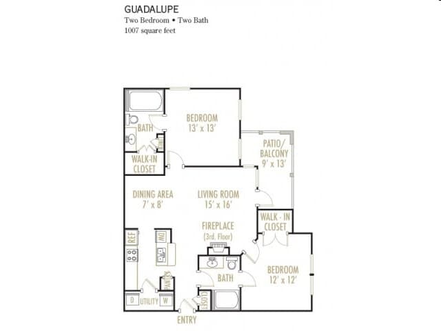 2 Beds • 2 Bath 0232 floor plan
