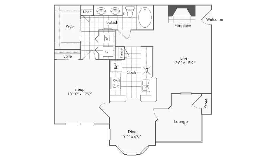 1 Bed 1 Bath Washer Dryer A 3-311 floor plan