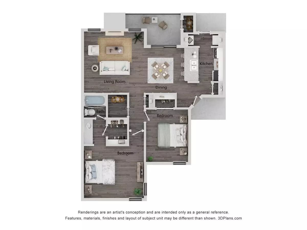 2 Beds • 1 Bath 1409 floor plan