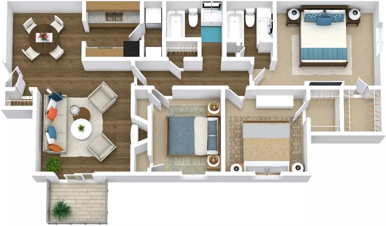 3 Beds • 2 Bath 1008 floor plan