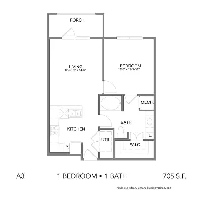1BR/1BA 0206 floor plan