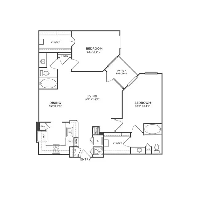 2 Bedroom 2 Bath 3201 floor plan