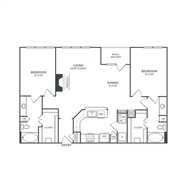 2 Bedroom 2 Bath 5402 floor plan