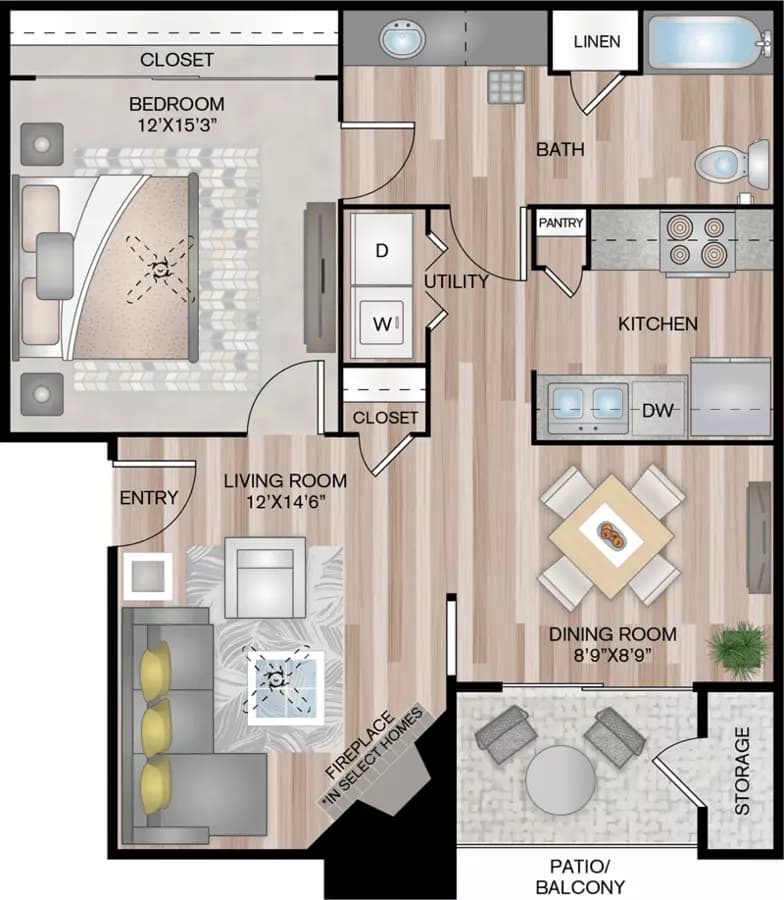 1 Bed • 1 Bath 0809 floor plan