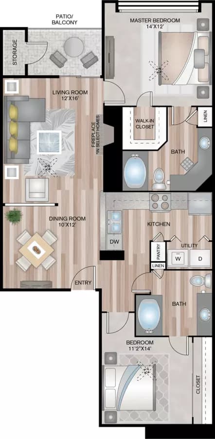 2 Beds • 2 Bath 0305 floor plan