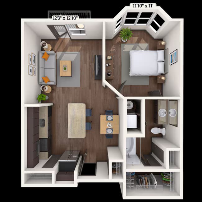 Traditional 1x1 693-728 SF 2222 floor plan